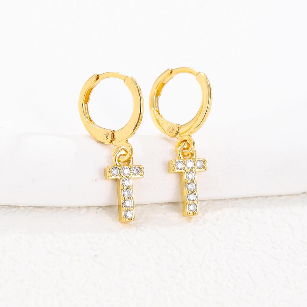 European and American Fashion Gold-Plated Zircon Letter Earrings for Women