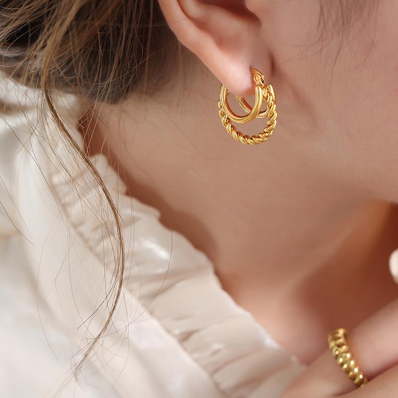 Bohemian Geometric Triple Layer Non-fading Twisted Women's Titanium Steel Earrings