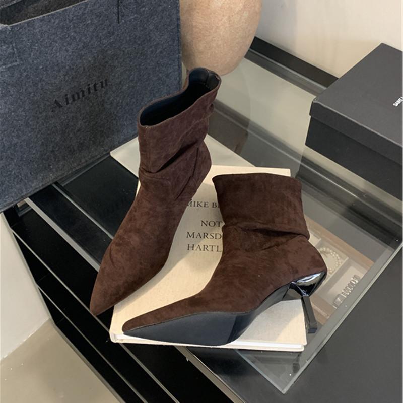 Bailamos Winter New Brand Women Ankle Boots Fashion Pointed Toe Ladies Elegant Chelsea Boots Shoes  Thin High Heel Dress Pumps