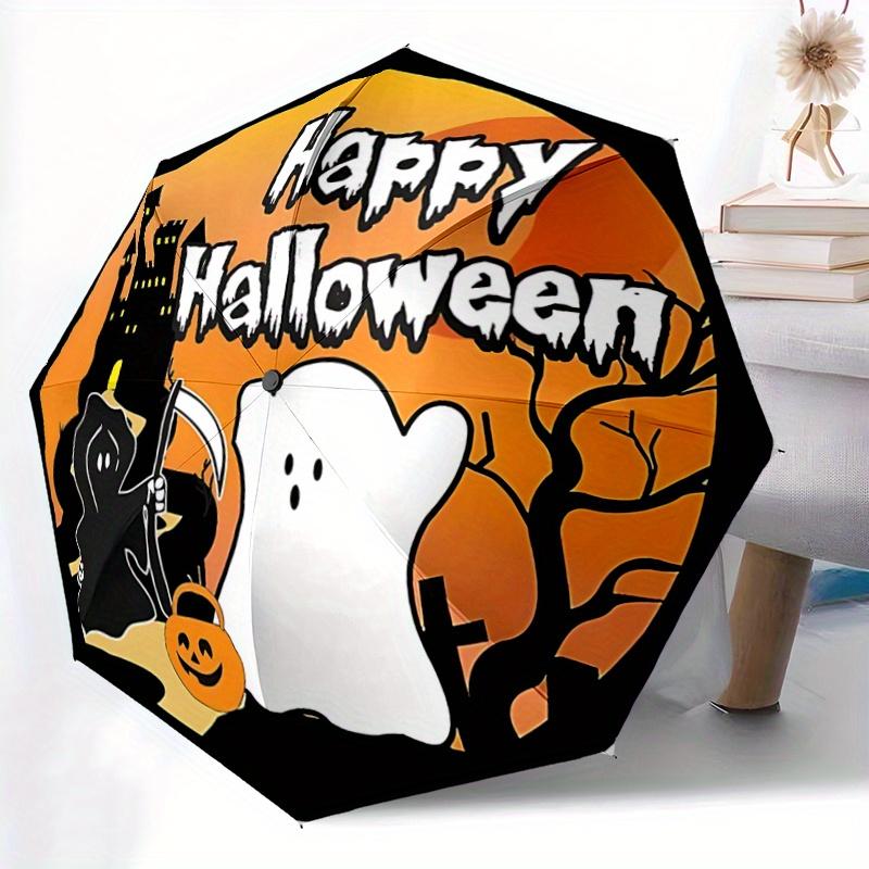 1pc Happy Halloween with Ghosts Automatic Opening and Closing Umbrella, Lightweight 3-Fold, With Cute Cartoon Characters, Suitable for Home,