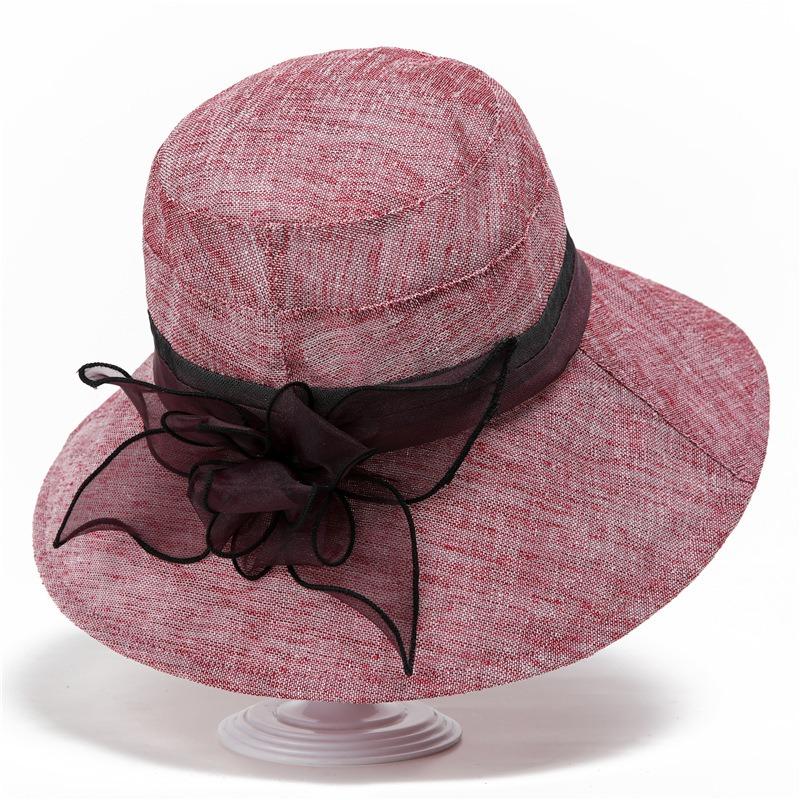 Elegant retro light basin hat women's summer breathable sun hat foldable flower wide edge sun protection hat