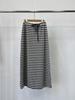 2025 Autumn/Winter Women's Korean Long Tie-Waist Striped Half Brushed Skirt