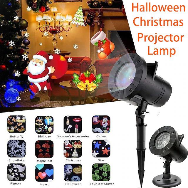 Outdoor Snowflake LED Projector Light 12 Patterns Christmas Holiday Party Waterproof Sound Activated Decor Gift Light