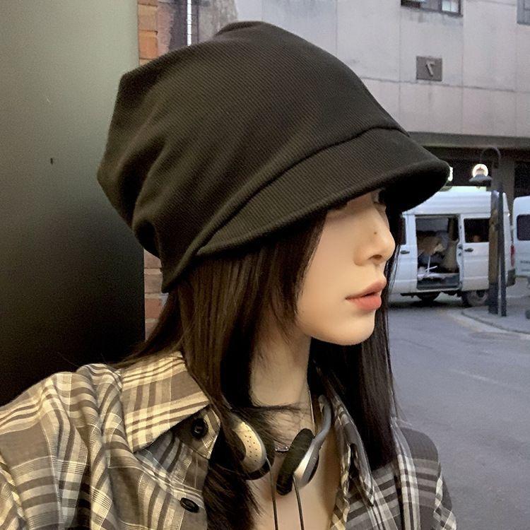 Autumn and Winter Solid Color Pile Hats for Women Without Makeup Small Fashionable Baotou Cold Hats Lazy Style Pullover Baotou Hats