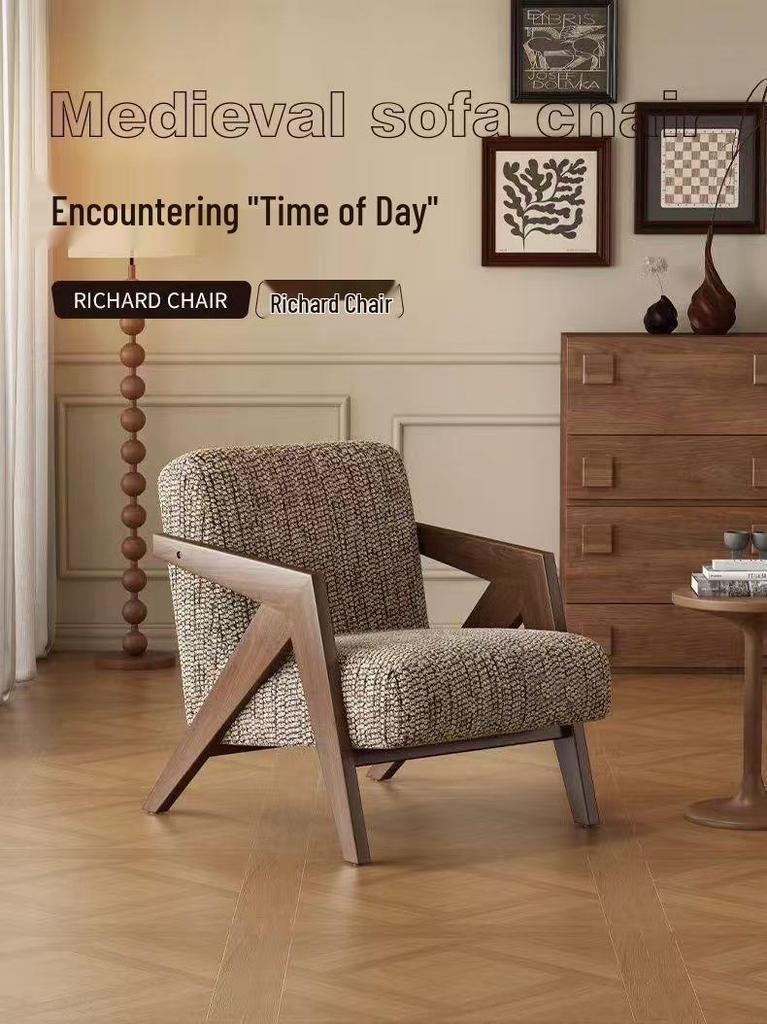 Scaun Sofă din Lemn Masiv Stil Retro Francez pentru Sufragerie, Dormitor sau Balcon - Ședere Confortabilă, Casual pentru Una sau Mai Multe Persoane