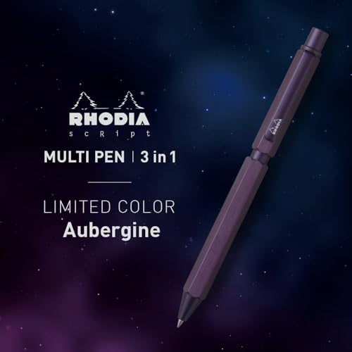 Rhodia Script Multi-Pen, Limited Edition Color, Aubergine, 0.5mm Oil-Based Ballpoint Pen with Two Colors (Black and Red) and 0.5mm Mechanical Pencil,