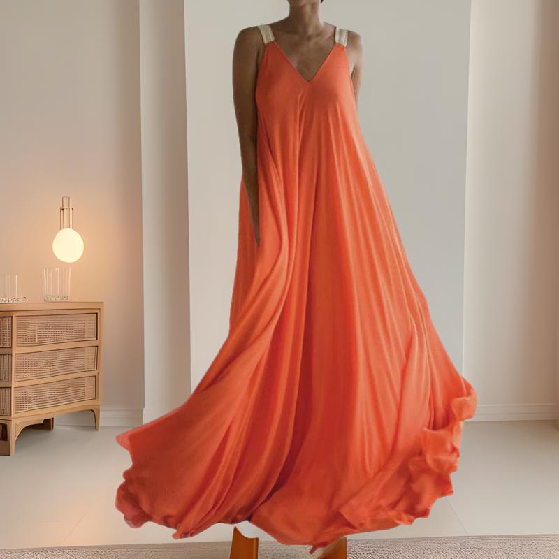 

2025 Bohemian Orange V-Neck Maxi Dress - Large Size XL джинсовый синий