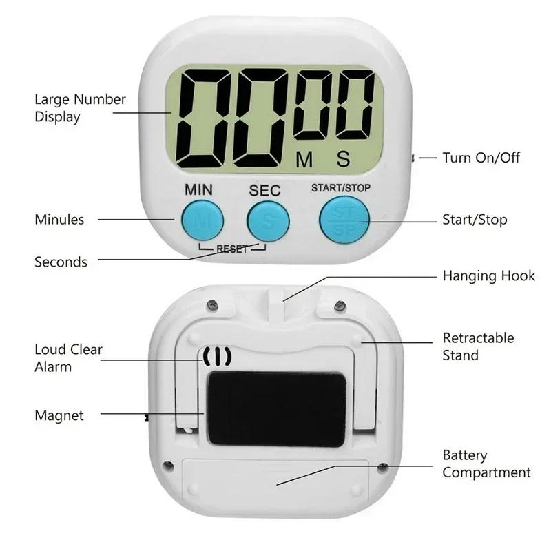 Digitaler Küchentimer mit großen Ziffern und lautem Alarm, LCD-Display, zum Kochen, Backen, für Schüler, Hausaufgaben, Übungen, Timer, Elektronik, Eieruhr, 1 Stück