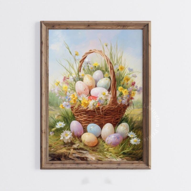 

Floral Easter Basket Easter Wall Art Poster Spring Print Easter Print Easter Decor Vintage Farmhouse Decor Easter Egg Print 21X30CMNo Framed