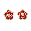 Classic black red oil drop rose stud earrings temperament diamond set imitation pearl flower 925 silver needle earrings women's