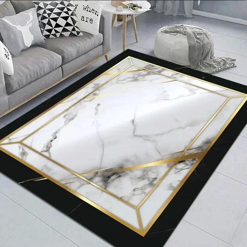 Elegant Black Gold Marble Rug Decorative Carpet for Living Room Large Area Floor Mat Non-slip Doormat for Hallway Bedroom