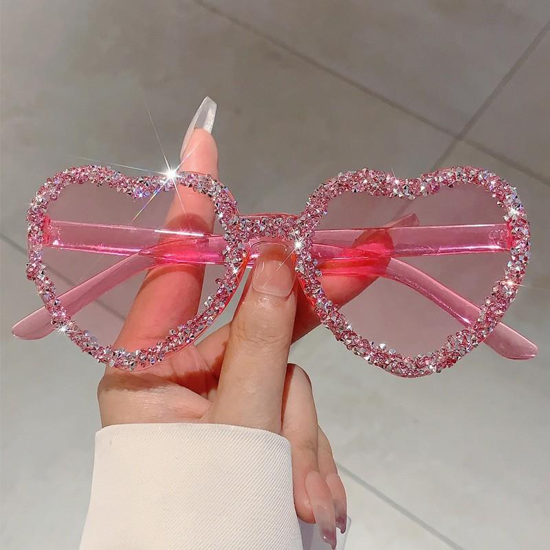 Heart-Shaped Frameless Sunglasses With Rhinestones, Fashionable Party Glasses, Unique And Quirky Candy-Colored Sunglasses