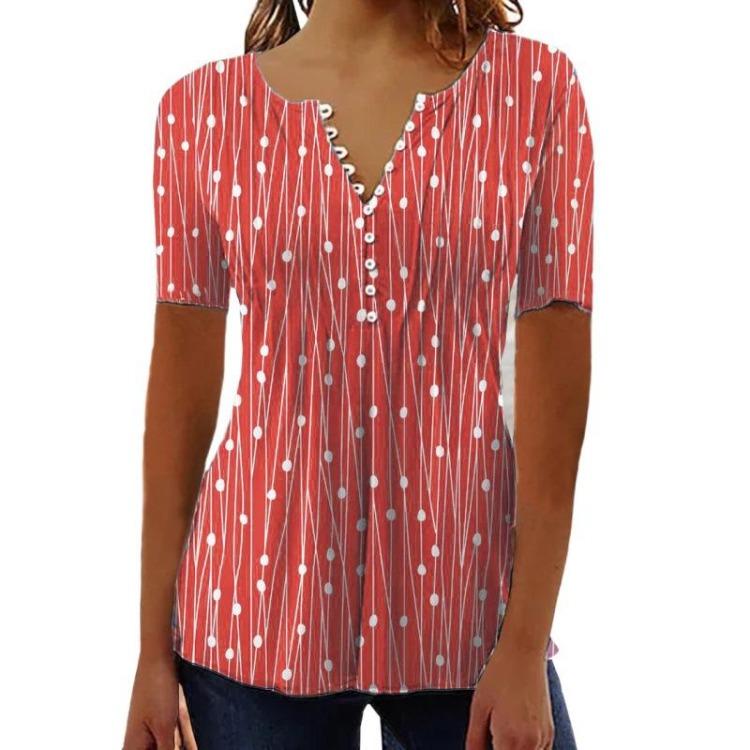 Women's V-neck Short Sleeve Polka Dot Top New Fashion Spring Summer