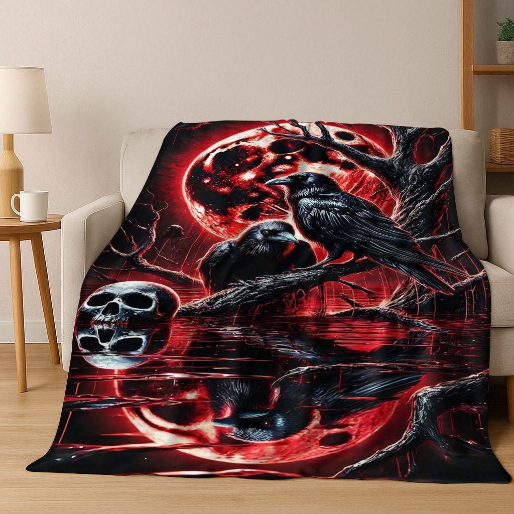 3D Viking Oding Raven Crow Skull Huginn Muninn Norse Flannel Blanket,Warm and Cozy Soft Throw Blanket for Home Bedroom Bed Sofa