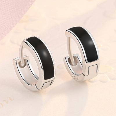 Orecchini a bottone in argento sterling 925 alla moda, design rotondo, orecchini neri per gioielli da donna, nuovi