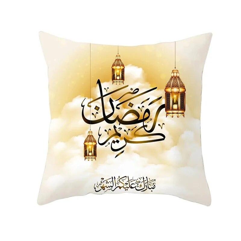 45x45cm Ramadan Decoration 2024 Home Mubarak Cushion Cover Cotton Eid Islamic Muslim Happy Eid Mosque Party Supplies