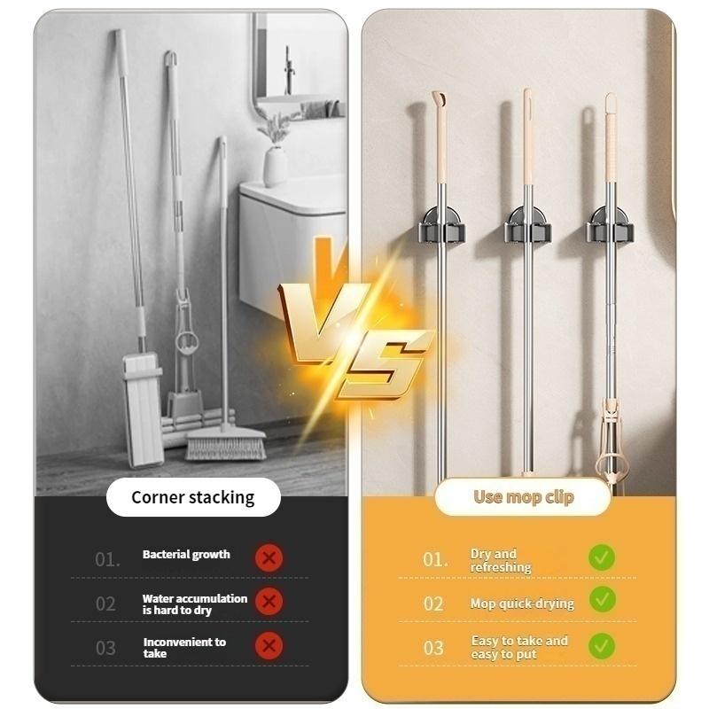 No Need To Drill Suction Cup Mop Rack, Mop Wall-mounted Clip, Broom Hook, Bathroom Door Behind Storage Rack, Kitchen Hook Clip