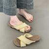2025 Summer Women Fashion Weave Cross Slippers Casual Comfort Wedges Heel Beach Vacation Slides Shoes