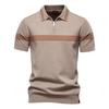Men Striped Business Casual Polo Shirts Breathable Short Sleeve Comfort Summer Knitted Polo Men