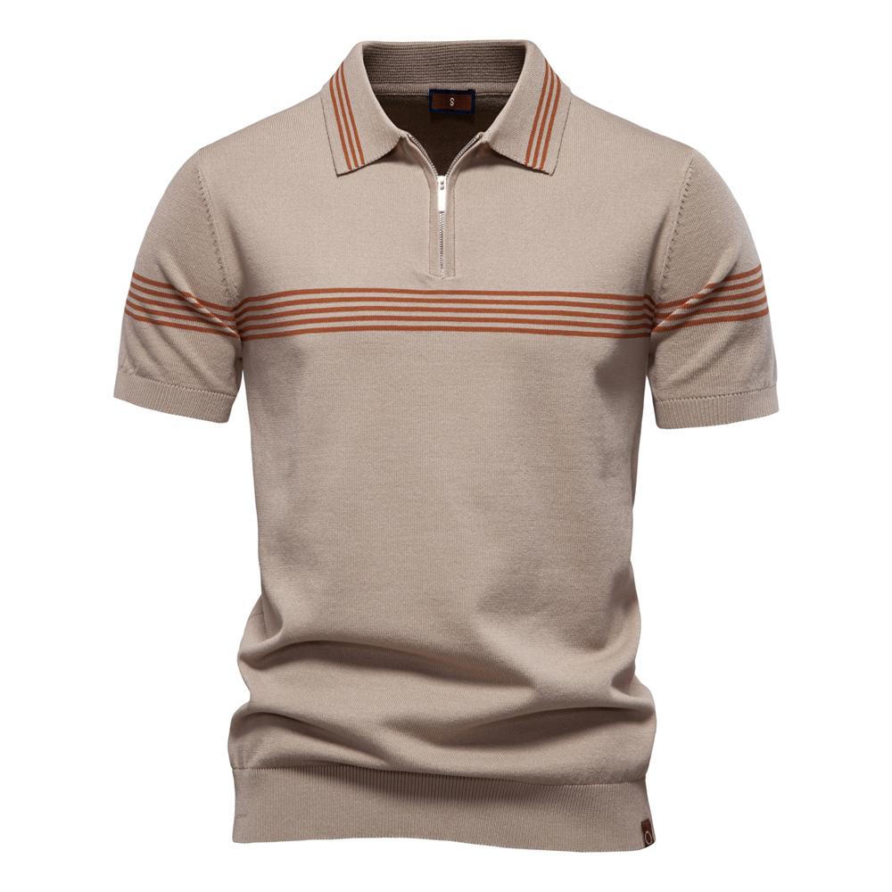 Men Striped Business Casual Polo Shirts Breathable Short Sleeve Comfort Summer Knitted Polo Men