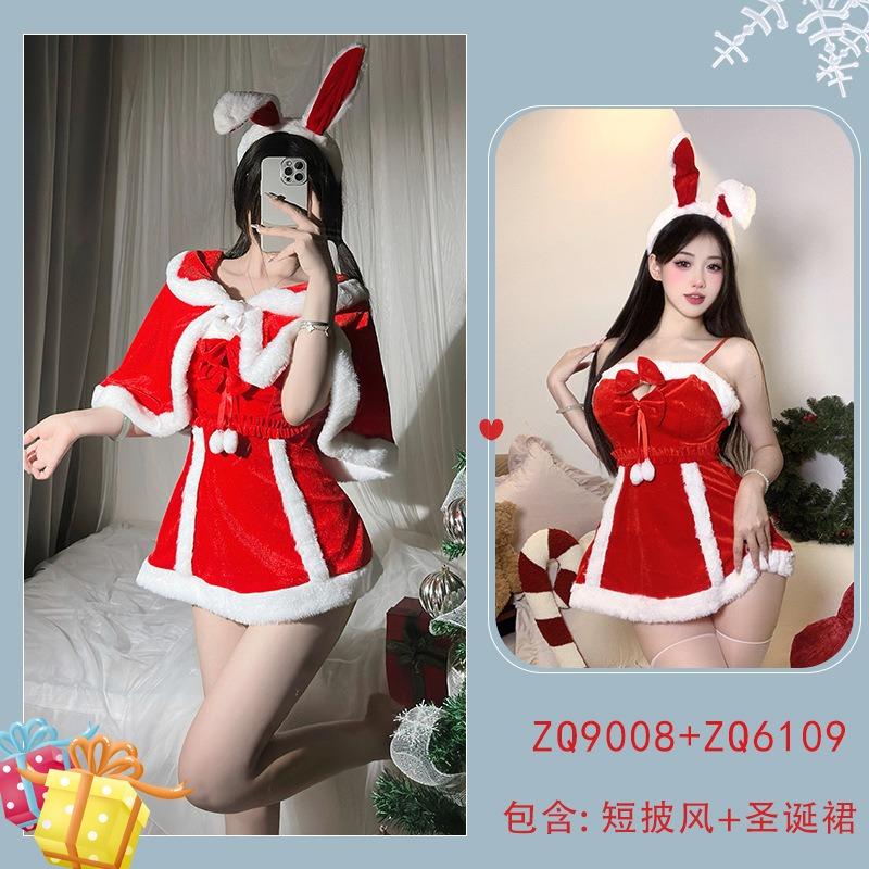 Sexy new year's day christmas uniform sexy lingerie velvet nightdress cosplay new c robe suit