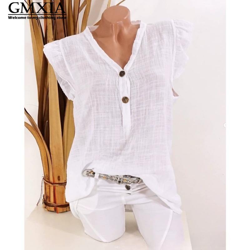 

GMXIA Женская мода Повседневный досуг Однотонный принт Без рукавов V-образный вырез Блузки и рубашки S белый