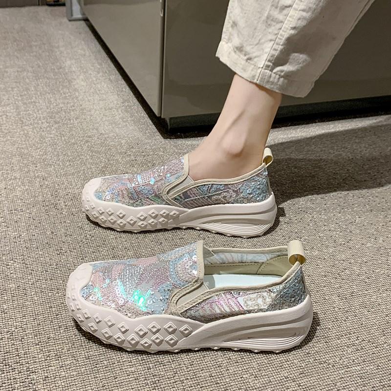 CRLAYDK Women's Sequin Loafers Printed Driving Moccasins Casual Slip On Comfortable Ladies Lightweight Walking Flat Shoes