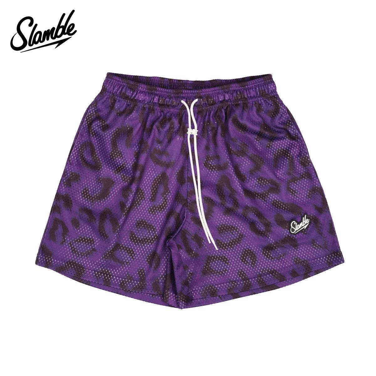 Slamble Men s Sports Shorts Four-Point Mesh Leopard Print Basketball Training Fitness Breathable American Style Loose Trendy L