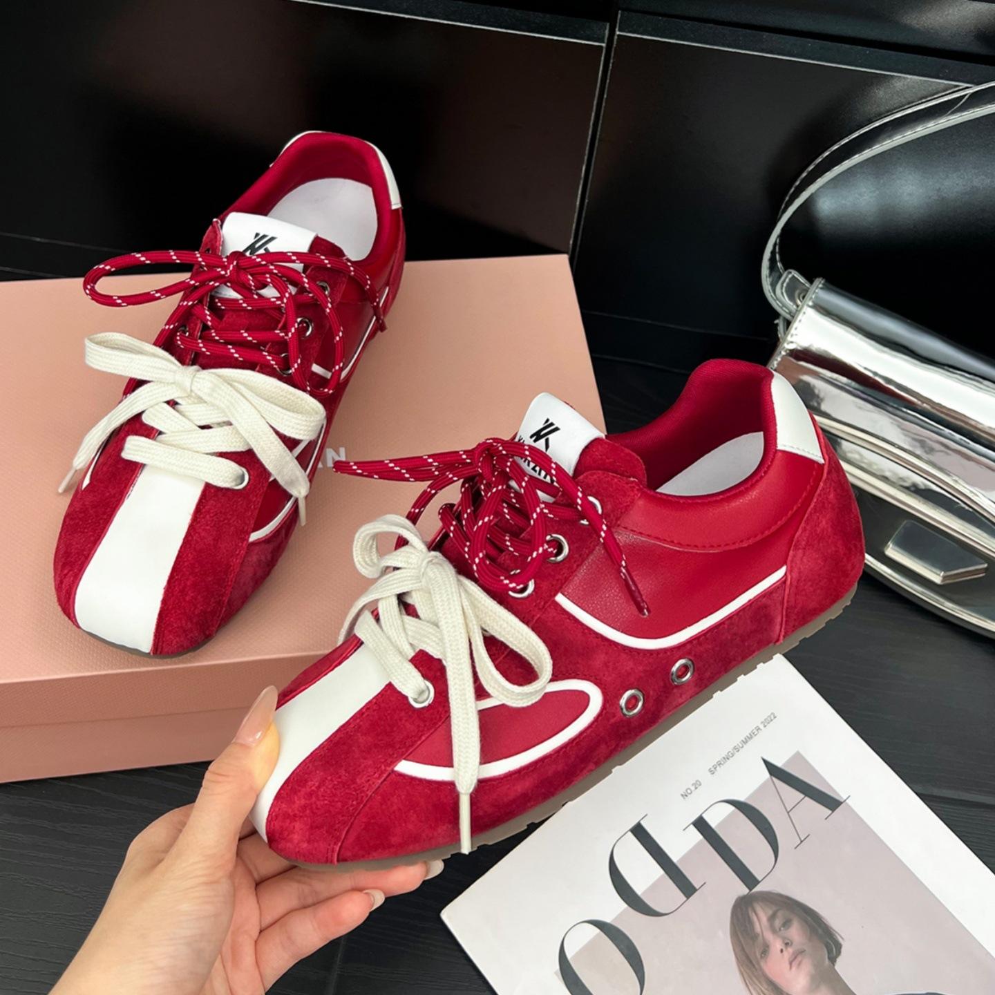 

[Fanfuna] 2025 autumn new German training shoes women s fashion contrasting color versatile sports and leisure dad shoes Forrest Gump shoes 40 красный