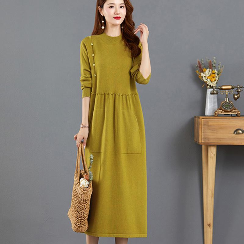 Oversized Knit Dress Autumn Winter Women Long Bottom Sweater Warm Vintage Pullovers Thicke Knitwears Female Pull Jumper Dresses