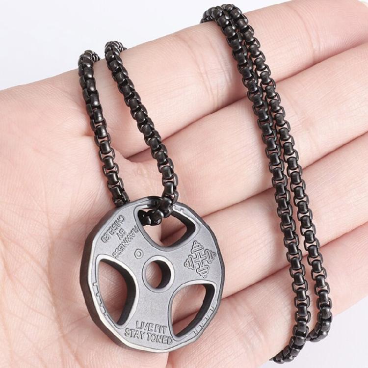 Dumbbell Pendant Necklace Titanium Steel Fitness Gym Necklace Men Women Pendant