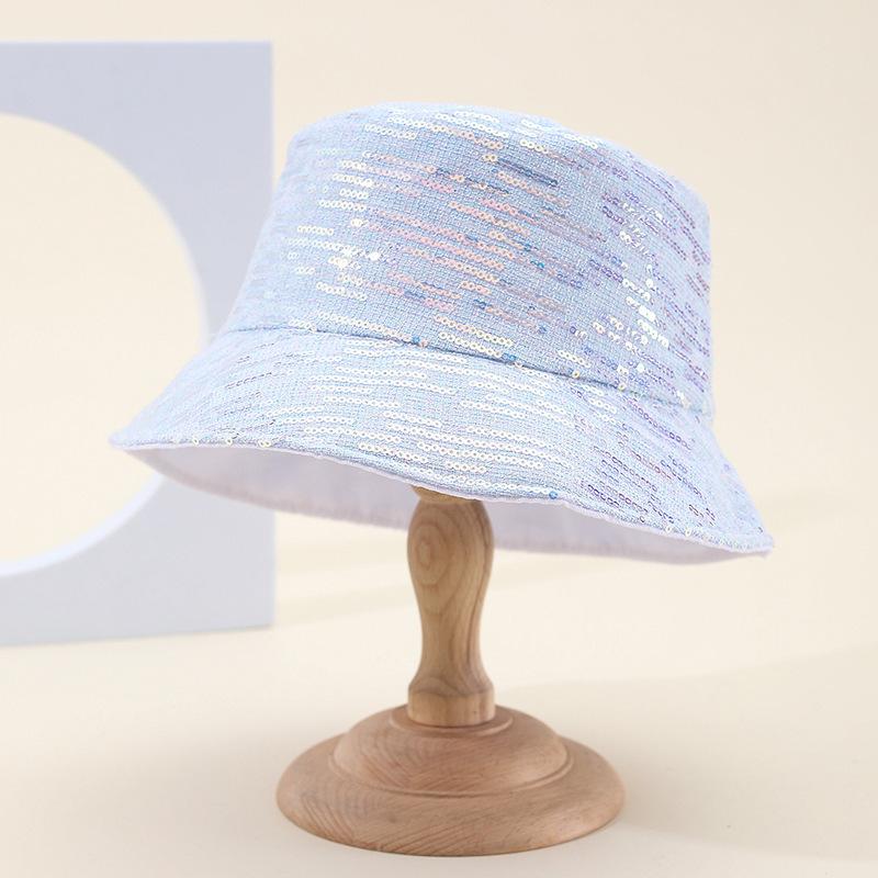 Wind Mixed Color Sequined Bucket Hat Female Fashion Versatile Internet Celebrity Face Small Hat Female Foldable Basin Hat