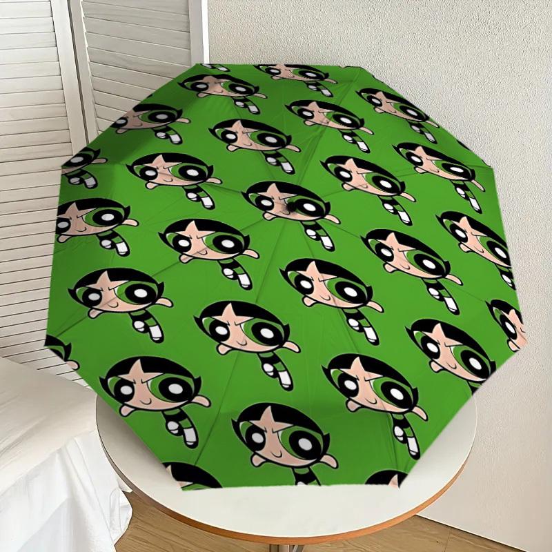 1PC Warner Powerpuff Girls Automatic Open/Close Umbrella with Windproof, 25-Rib Sturdy Canopy, Durable Ribs1242A