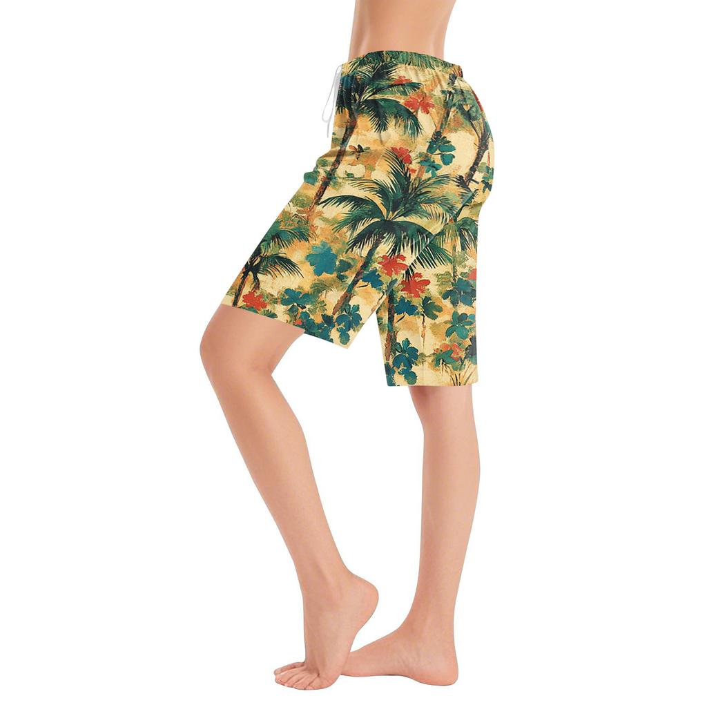 Women Drawstring Waist Hawaiian Floral Print Shorts Relaxed Fit Casual Lightweight Summer Beachwear for Outdoor Activities