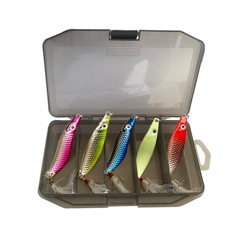 5Pcs Fishing Lure Baits Colorful Hard Metal Spinner Baits with Feather Fishing Lure Hard Baits Sequins Artificial Baits