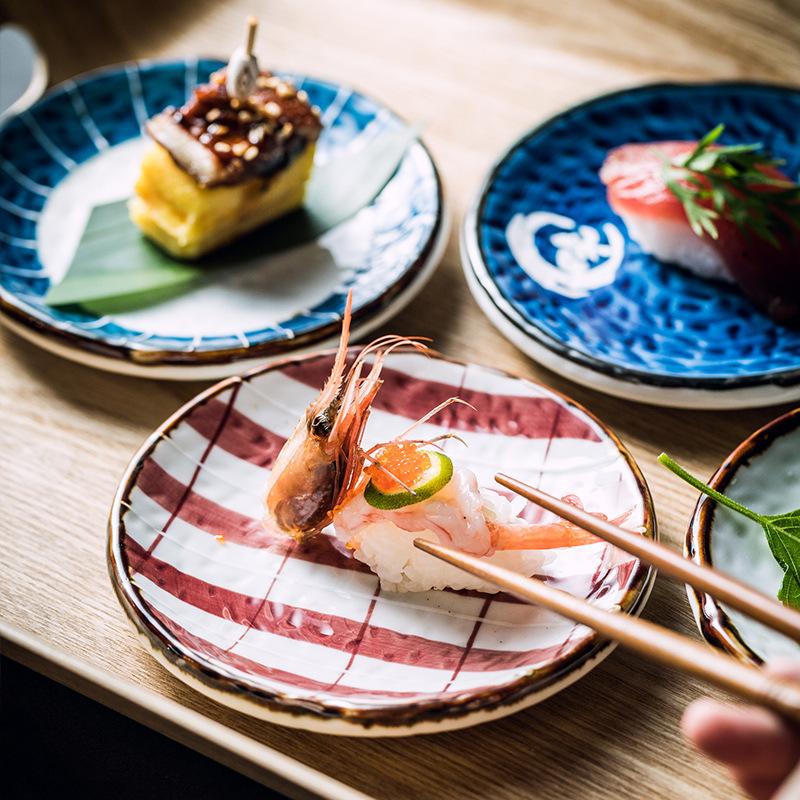 Japanese Sushi Plate Ceramic Dish for Restaurant Commercial Use Sashimi Salmon Appetizer Round Tray