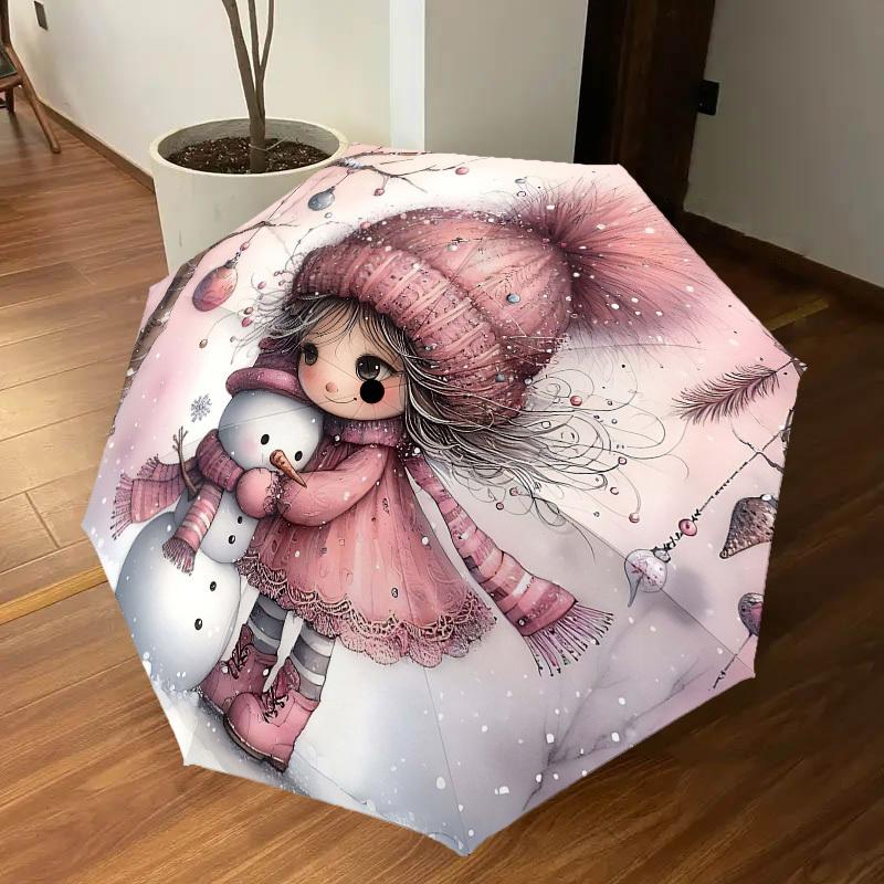 1PC Winter Snowman Automatic Open/Close Umbrella Compact Folding Umbrella with 8-Rib Shaft Lightweight Esign, Fashion Lovers1249A