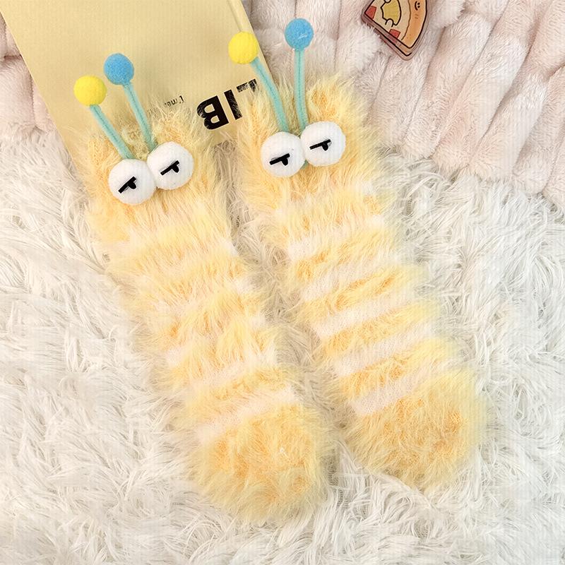 Raupen Plüsch Bodensocken, Lustige Tier Kniehohe Haussocken, Ultraweich für Damen Herren Jugendliche, Gemütliches Unisex Geschenk Weihnachtsstrumpf