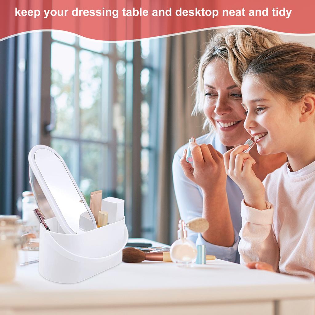 Portable Makeup Box with Light Up Mirror Waterproof Cosmetic Storage Box Travel Makeup Case for Women and Girls