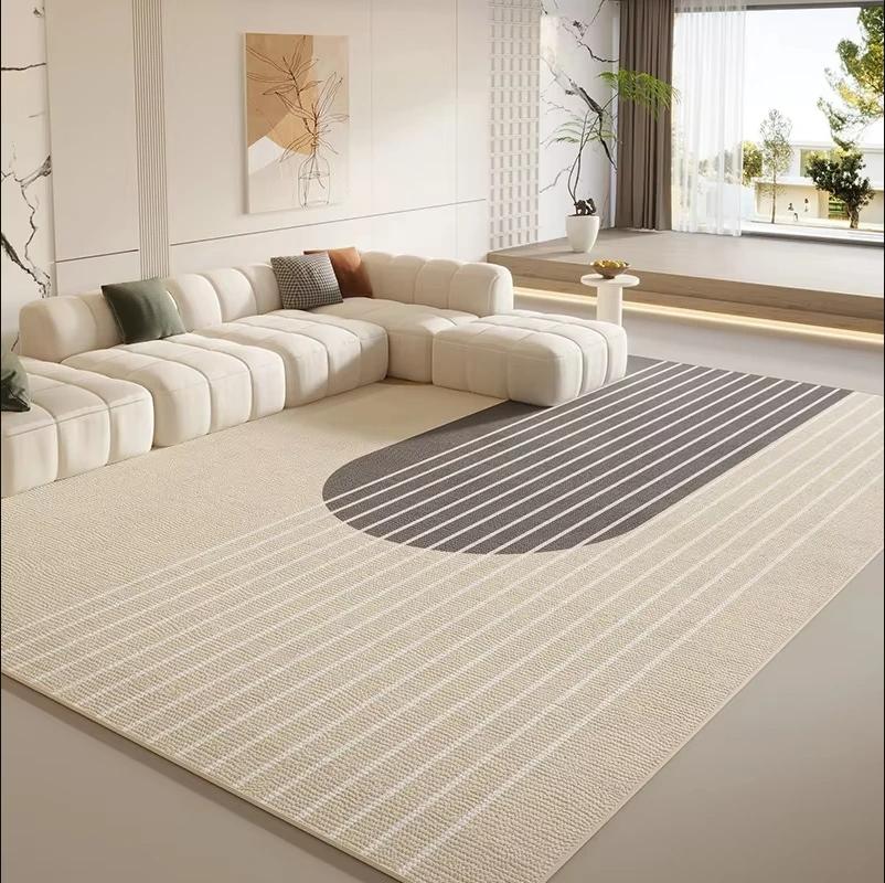 Cream Style Line Living Room Floor Mat, Large-Sized Sofa, Coffee Table Blanket, Bedroom Carpet, Home Decoration