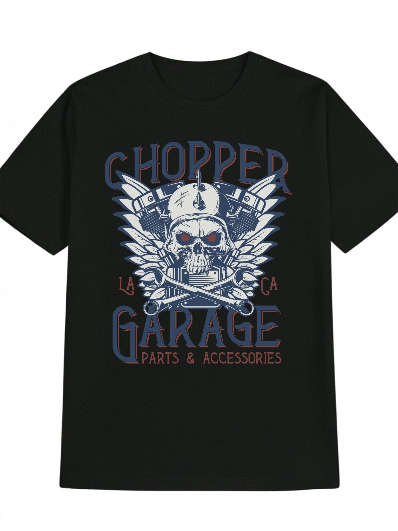 Casual Motorcycle Helmet Graphic T-shirt - Skull & Wings Design XXXXL