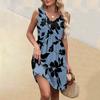 Women's Summer V-neck Casual Beach Vacation Style Vintage Floral Print Sleeveless Splicing Dresses