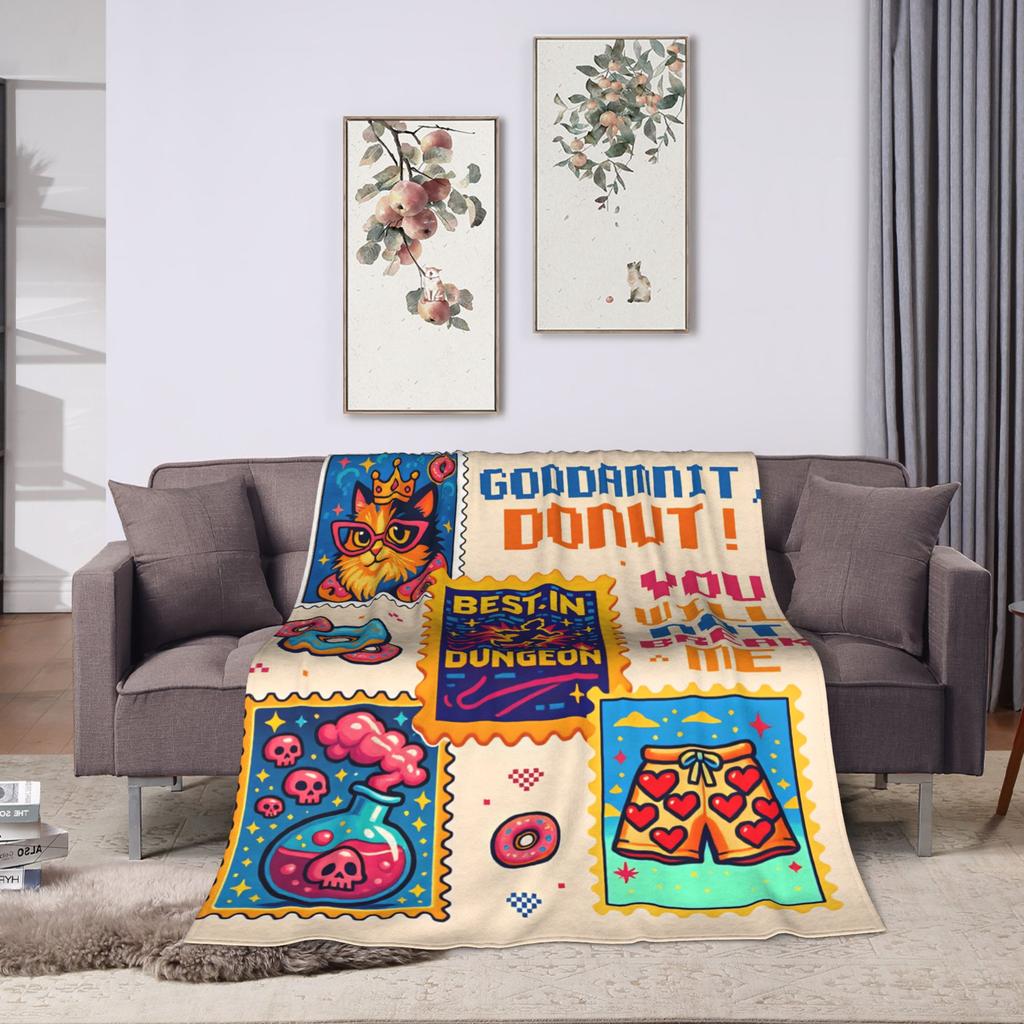 Dungeon Crawler Carl Stamp Poster Blanket Quality Cozy Throw Blanket Winter Plane Travel Bedroom Graphic Bedspread