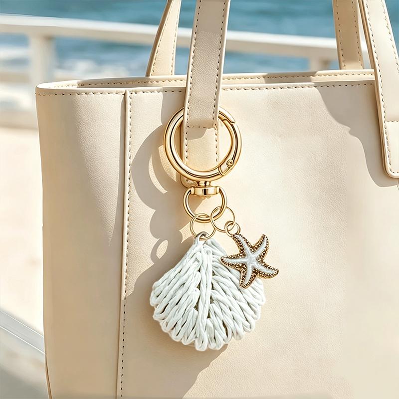 Tas Hanger Afgewerkt Handgemaakt Haakwerk Strand Schelpen Zeesterren Accessoires Voor Cadeau Decoratie Tas Hanger Hanger wit