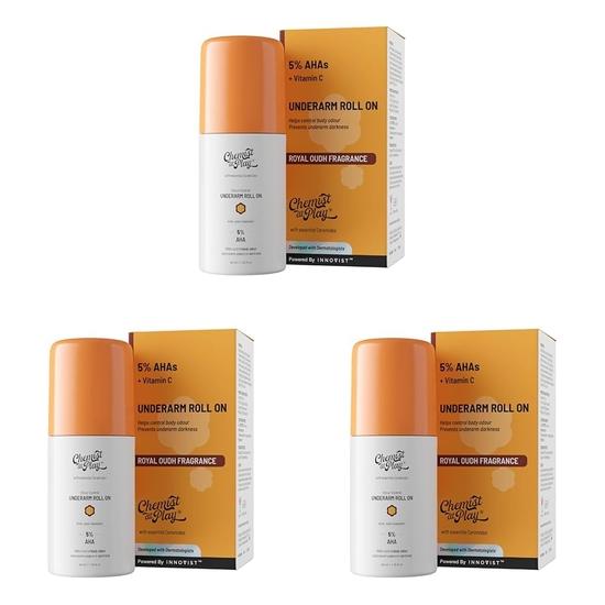 Chemist At Play UnderArm Roll-On with 5% AHA, Lactic Acid & 1% Mandelic Acid | Prevents Body Odour, Brightens Skin | Alcohol Free-40ml