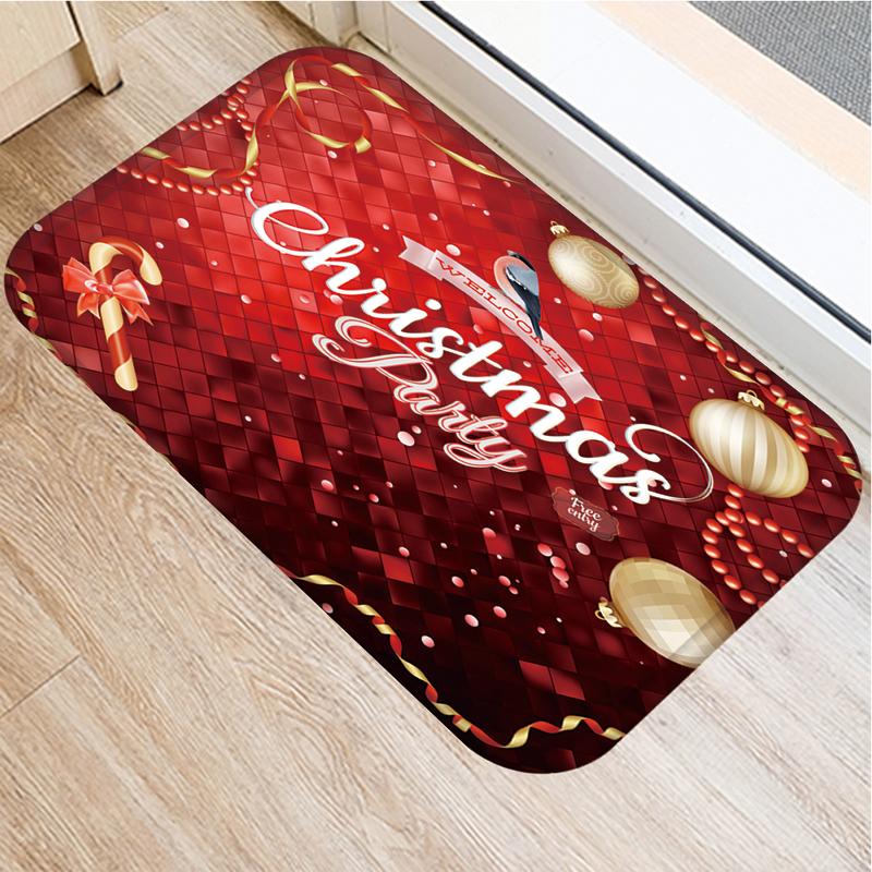 Merry Christmas and New Year Home Decoration Entrance Door Mat Bathroom Kitchen Non-Slip Floor Mat Living Room Hallway Carpet