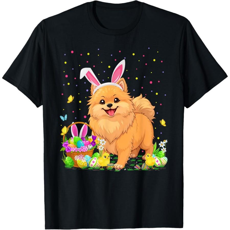 Pomeranian Dog Easter Egg Hunt Bunny Ear Pomeranian Easter T-Shirt S