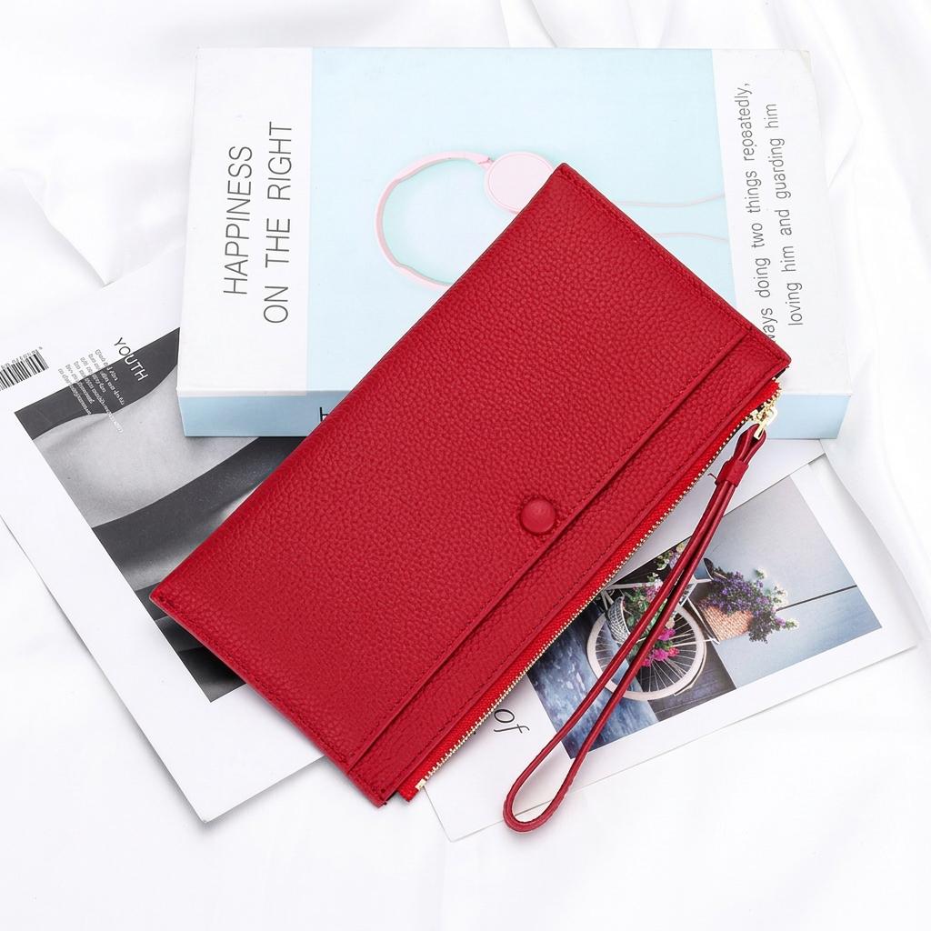 Ladies Zipper Wallet Lightweight Top Grain Leather Wallet Wristlet Clutch Wallet Top Grain For Shopping Dating Evening Events