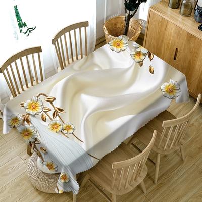 Tischdecke mit kleinem Reliefblumenmuster, schlichter Hintergrund, waschbarer Stoff, dicke Baumwolle, rechteckige und runde Tischdecke