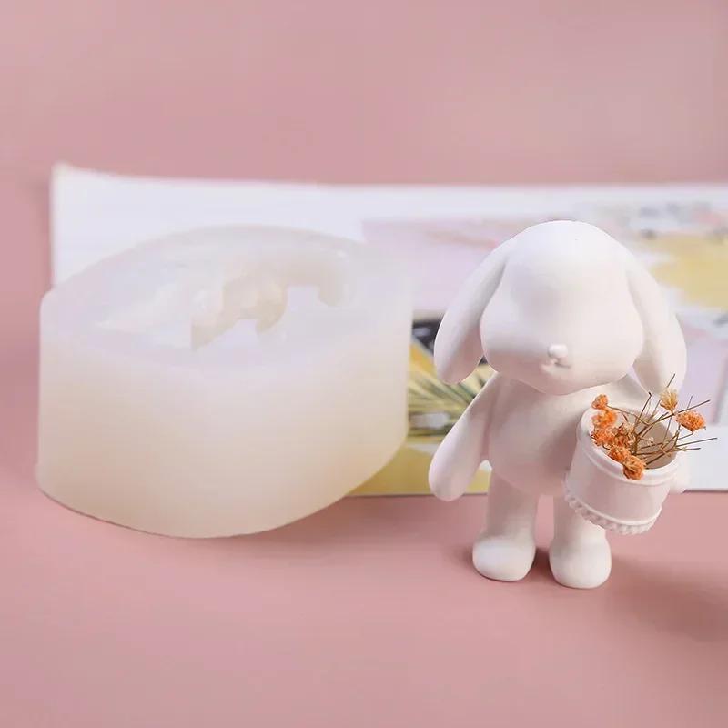 Cute Car Aromatherapy Gypsum Diy Diffuser Stone Air Outlet Holding Bucket Rabbit Plaster Silicone Mold Soap Mold Resin Mold